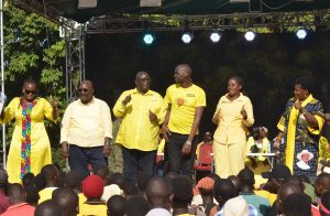 From left: Hon. Diana Mutasingwa, Hon. Muyanja Mbabaali- MP aspirant Bukoto South, Hon. Mutebi Ronnie- MP aspirant Buikwe South, Mr. Kabuye Badiru MP aspirant for Njeru Municipality, Hon. Kirabo Agnes- the Youth MP for Buganda, and Hon. Cissy Namujju